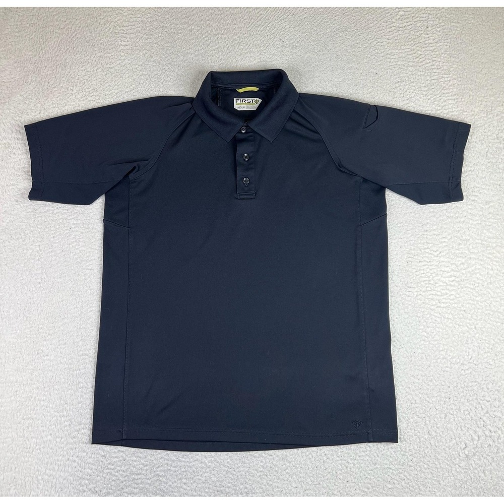 First Tactical Polo Shirt Mens Medium Navy Blue Solid Polyester Knit Work